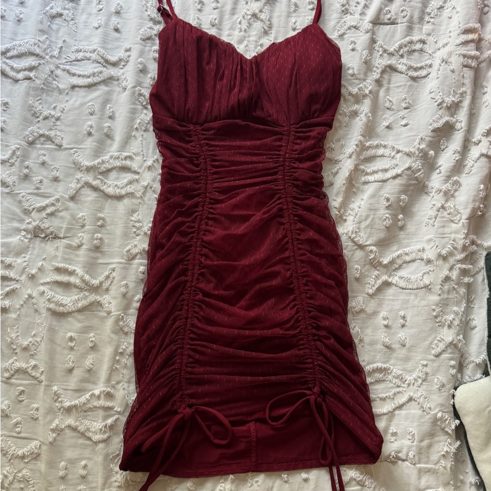 Windsor Burgundy Ruched Mini Dress